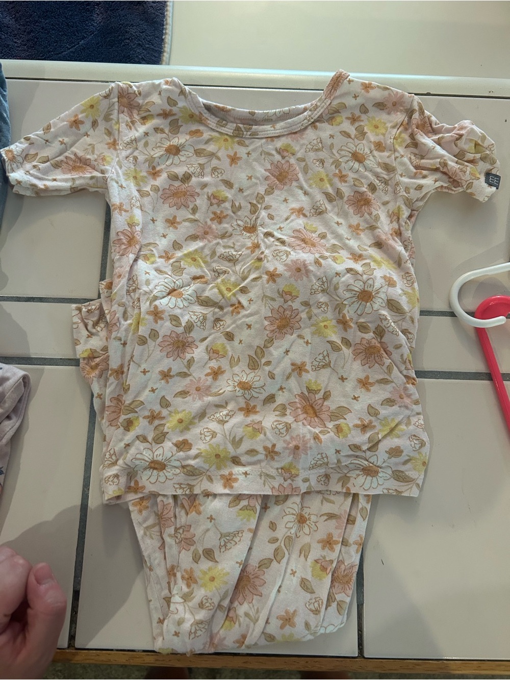 Girls Floral Cotton Pajama Set - Cream, Pink & Yellow